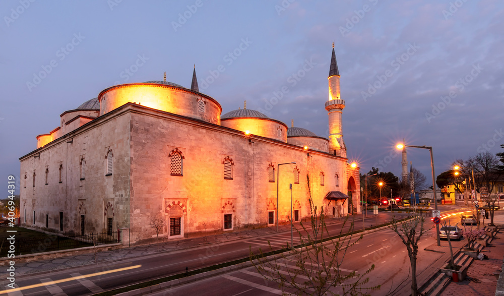 Old Mosque night view in Edirne City of Turkey