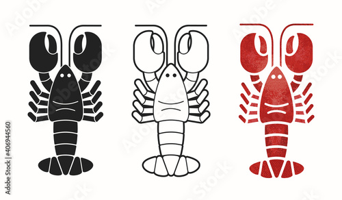 Lobster icon. Flat style lobster or crayfish silhouette isolated on background. Seafood symbol. Vector illustration