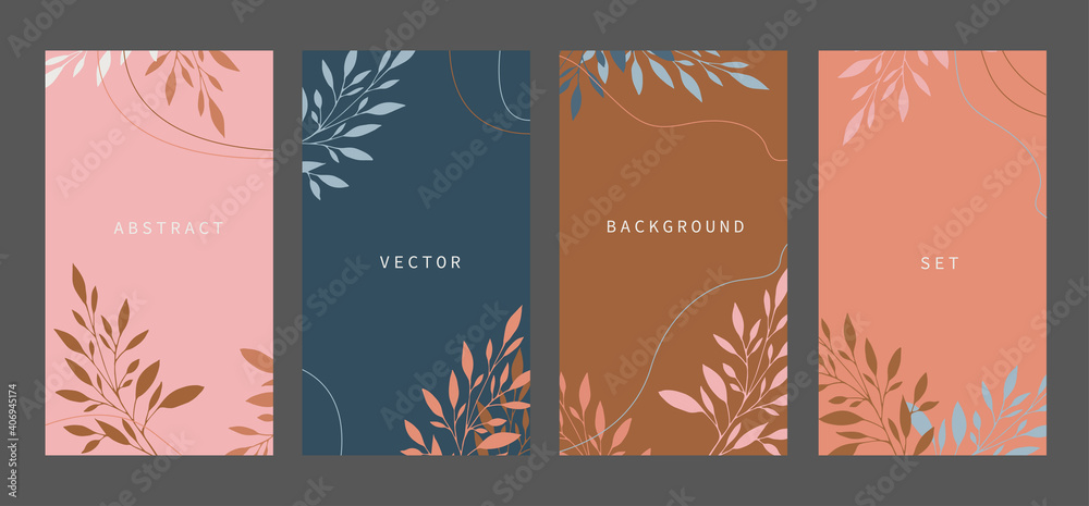Vector set of abstract botanical backgrounds - vibrant banners with ...