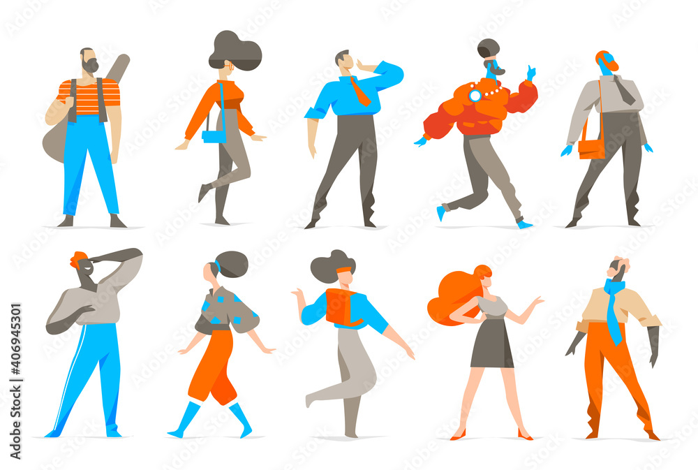 Set di personaggi maschili e femminili per l'animazione dei personaggi. Avatar di donne uomini isolati sullo sfondo bianco.