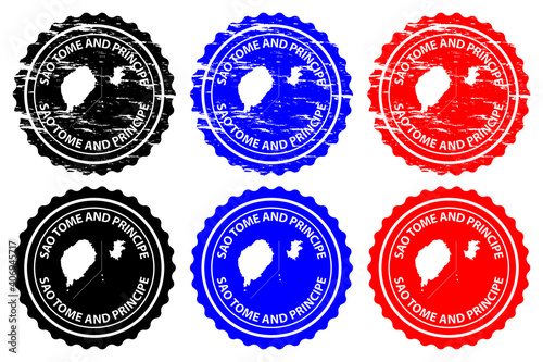 Sao Tome and Principe - rubber stamp - vector, Sao Tome and Principe map pattern - sticker - black, blue and red