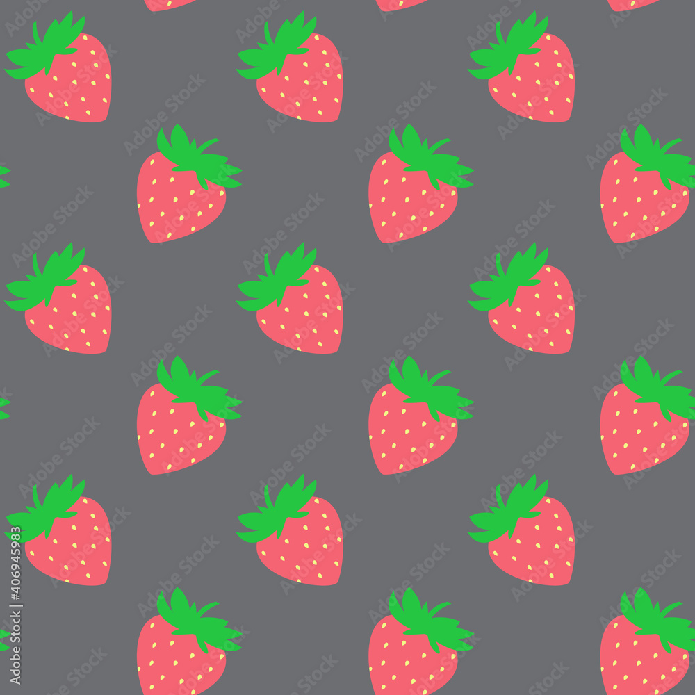 Seamless pattern with red strawberries on grey board. Tasty berry, sweet food illustration. Summer theme. Beautiful print for textile, greeting cards, wrapping paper, decor and design Seamless pattern with red strawberries on grey board. Tasty berry, sweet food illustration. Summer theme. Beautiful print for textile, greeting cards, wrapping paper, decor and design