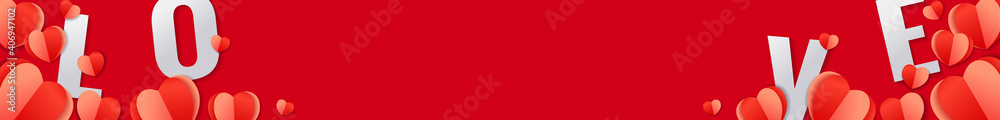 Valentine's day abstract background with cut red paper hearts. Love lettering and origami shape heart isolated on red background for wedding, valentines, mother's or woman's day. Vector illustration Valentine's day abstract background with cut red paper hearts. Love lettering and origami shape heart isolated on red background for wedding, valentines, mother's or woman's day. Vector illustration