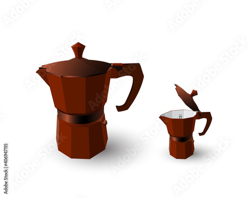 Set of two geyser coffee makers (moka pot) red wine color with open and closed red copper lids