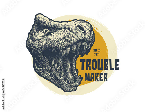 Vintage typography t-shirt graphics with trex face, vector illustration.