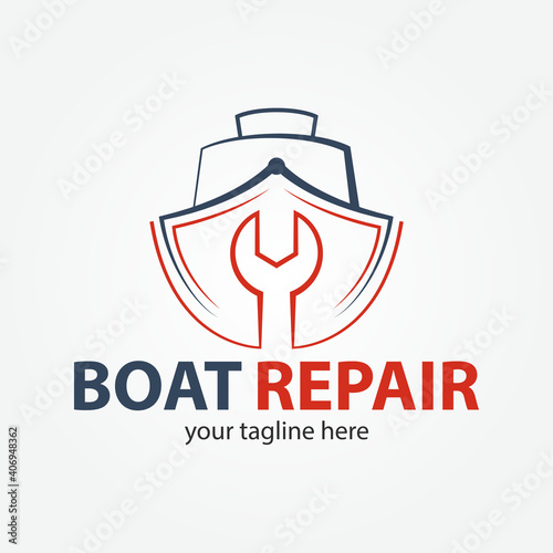 Boat Repair, Maintenance, Refurbishment logo. Boat and fix icon.