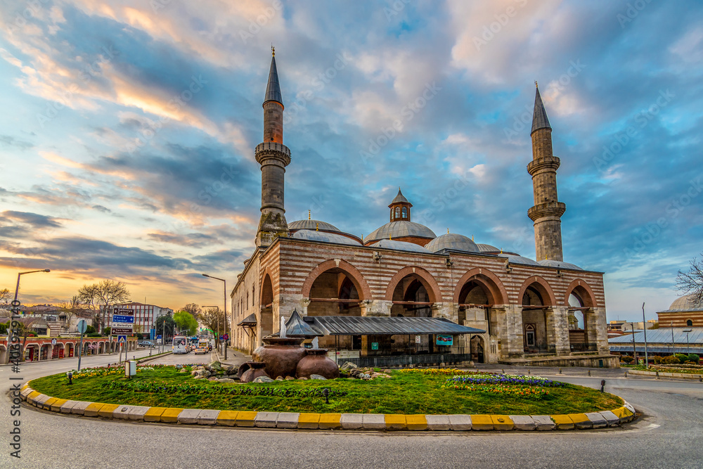 Old Mosque exterior view in Edirne City of Turkey. Edirne was capital of Ottoman 