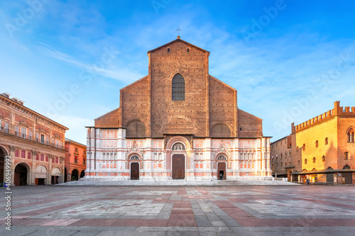 Bologna, Italy. View of Basilica di San Petronio on sunrise photo