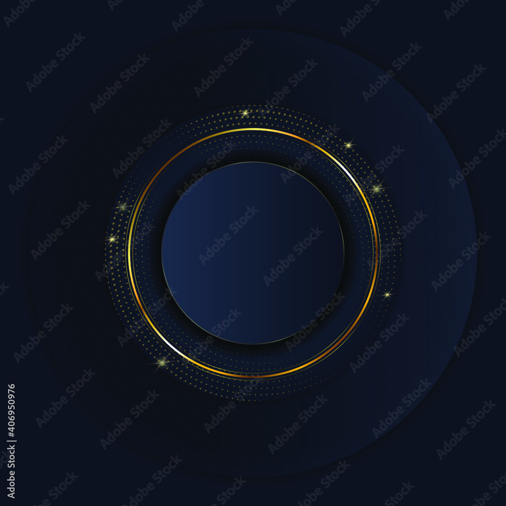 Luxury elegant background with gold circle element and dots particle on dark surface. Vector design template for use element event frame, cover, banner, corporate advertising Luxury elegant background with gold circle element and dots particle on dark surface. Vector design template for use element event frame, cover, banner, corporate advertising