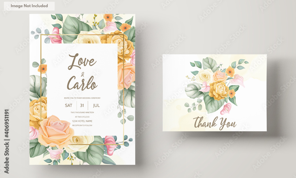 Beautiful hand drawn floral wedding invitation card template