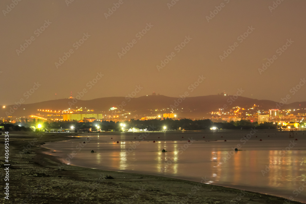 Fototapeta premium city on the background of the sea. Anapa, Krasnodar Krai, Russia. night landscape