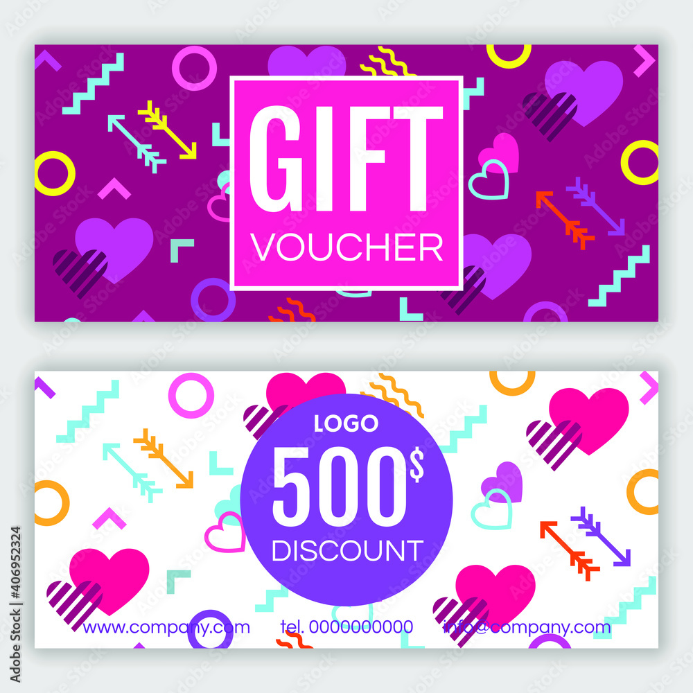 Gift voucher design template. Set of Valentine's day voucher design. Vector illustration