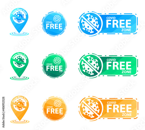 Covid Free Zone buttons, stickers