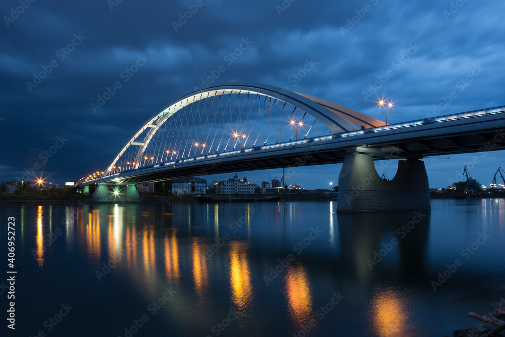 Apollo Bridge in Bratislava at night, Slovakia