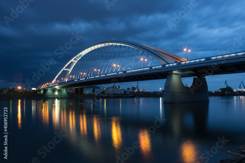 Apollo Bridge in Bratislava at night  Slovakia