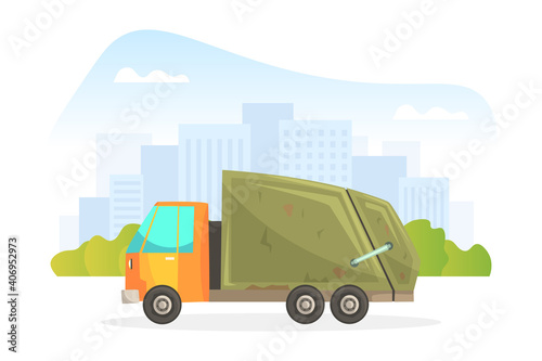 Garbage Truck, Urban Sanitary Car Cartoon Vector Illustration