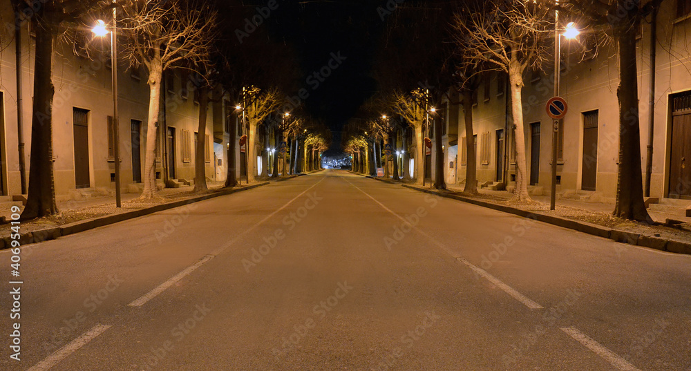 Night view from empty street way