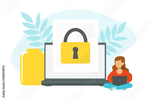 Internet Security and Data Protection, Cyber Criminal Hack Personal Data from Computer Flat Vector Illustration