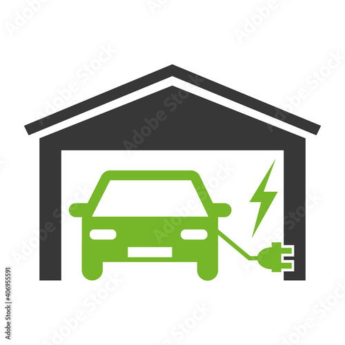 Electric car. Green energy. Vector icon illustration pictogram.