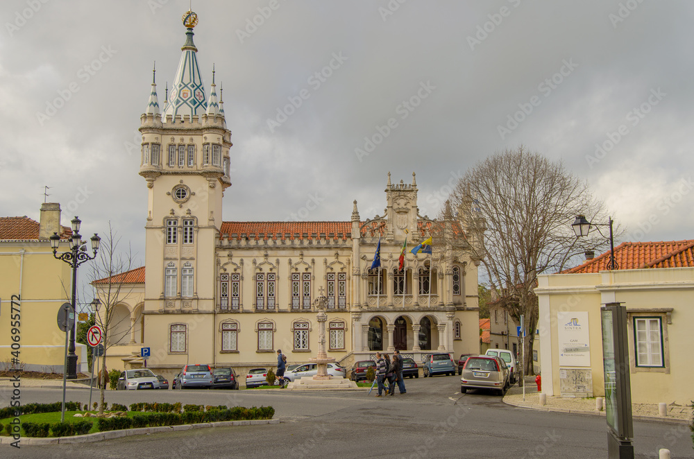 old historic city hall building and tower Sintra, Portugal