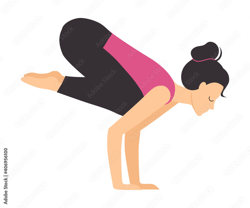 Girl Doing Yoga Exercise, Slim Sporty Young Woman Practicing Crane Yoga Pose Flat Style Vector Illustration Girl Doing Yoga Exercise, Slim Sporty Young Woman Practicing Crane Yoga Pose Flat Style Vector Illustration