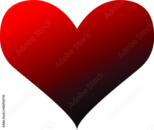Single shaded red heart vector shape for valentines day holiday, colorful dark red/black hearts shape with gradient colorization
