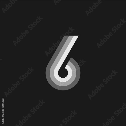 Vector Logo Number Greyscale Glowing 6