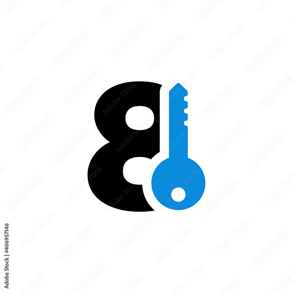 Vector Logo Number Safety Security Blue Key 8