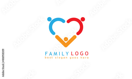 Colorful heart shape family logo design. connected people logo template. vector