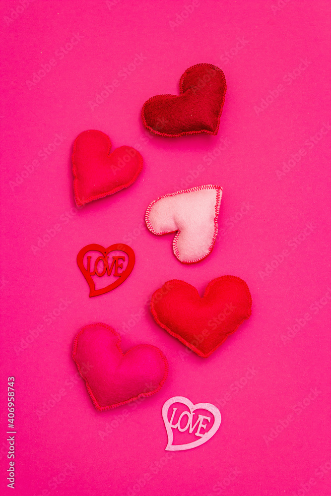 Valentine's day or Wedding romantic concept with pink and red hearts