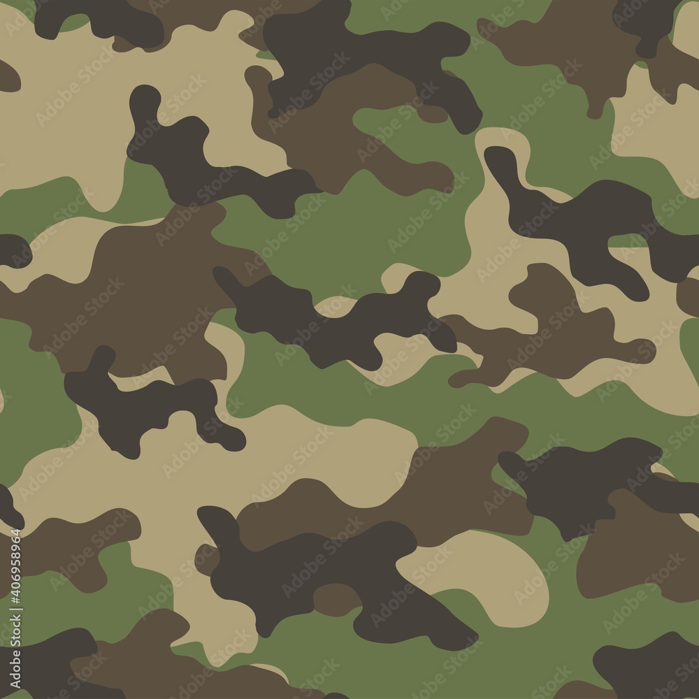 Fototapeta premium Camouflage seamless pattern. Trendy style camo, repeat print. Vector illustration. Khaki texture, military army green hunting