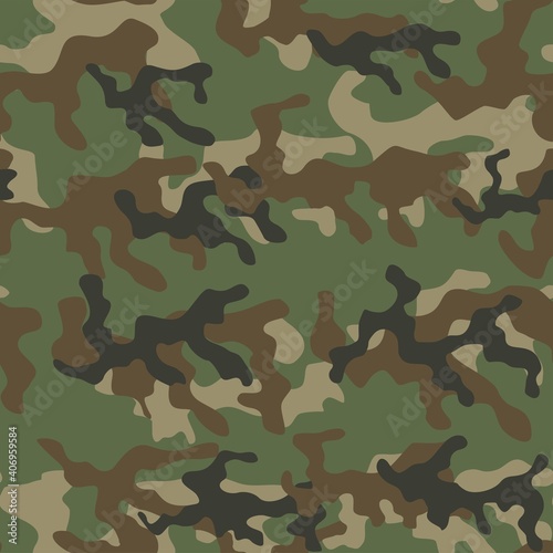 Camouflage seamless pattern. Trendy style camo, repeat print. Vector illustration. Khaki texture, military army green hunting print