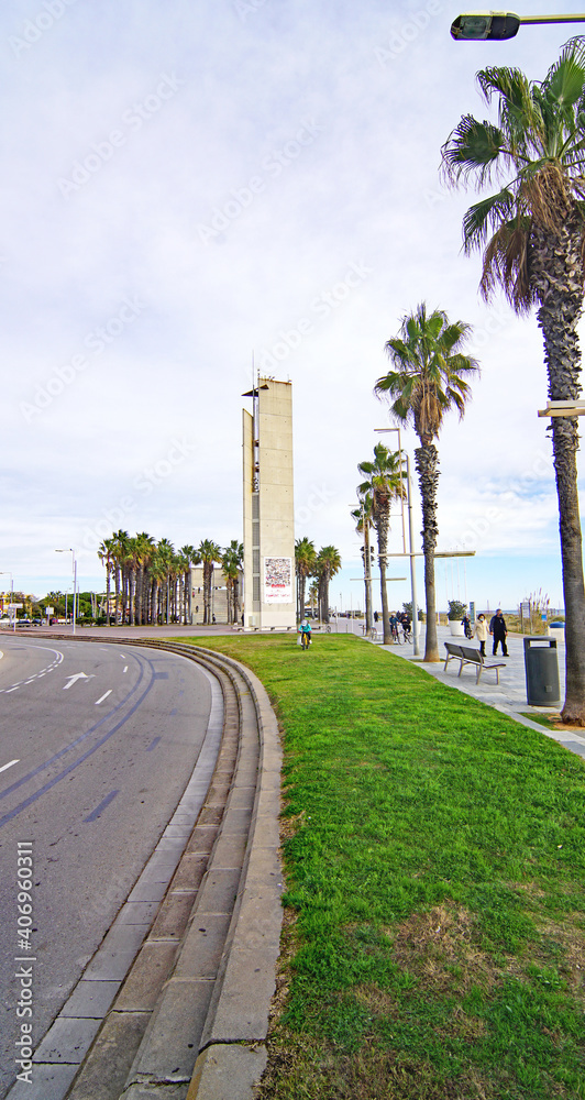 Panorámica de la playa de Castelldefels, Barcelona, Catalunya, España, Europa