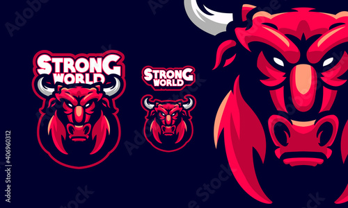 RED BISSON MASCOT SPORTS LOGO ILLUSTRATION