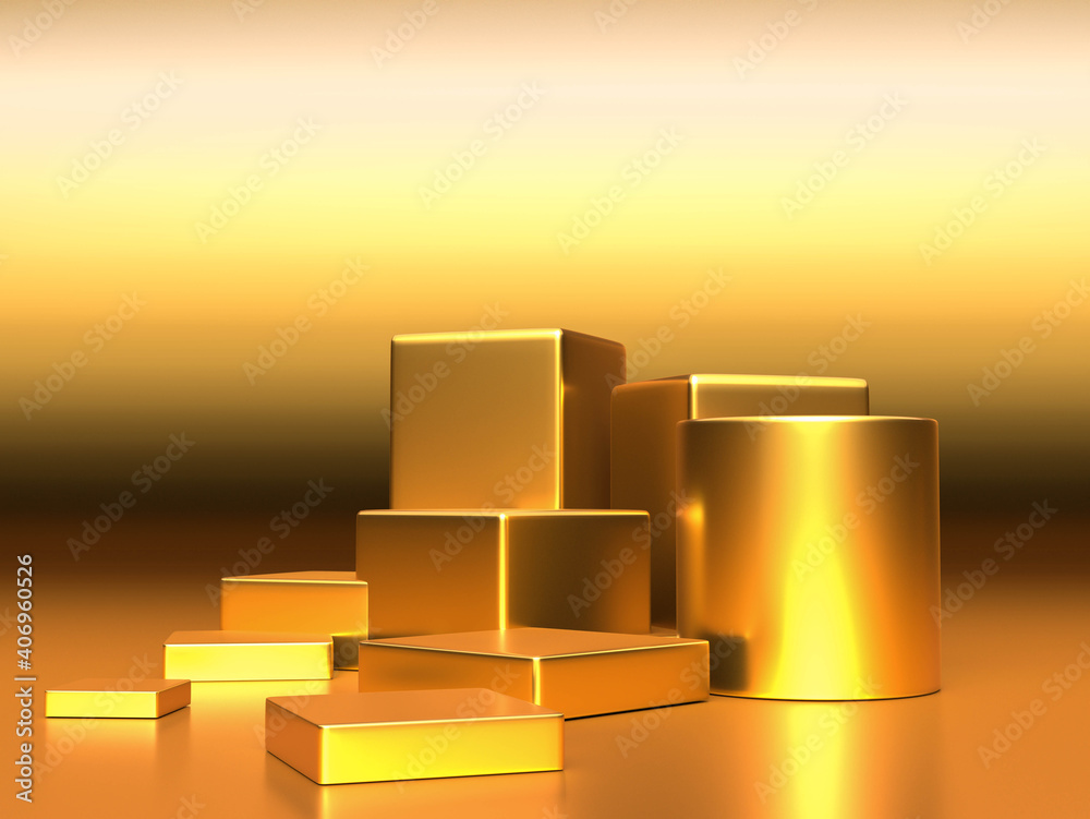 3d render, digital illustration. Modern minimal Gold color background. Abstract geometric design. Fashion concept. Podium for brand promotion product 3d render, digital illustration. Modern minimal Gold color background. Abstract geometric design. Fashion concept. Podium for brand promotion product