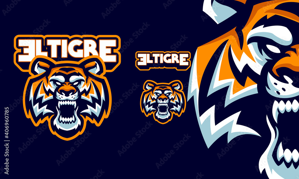 ANGRY TIGER MASCOT SPORTS LOGO ILLUSTRATION ANGRY TIGER MASCOT SPORTS LOGO ILLUSTRATION