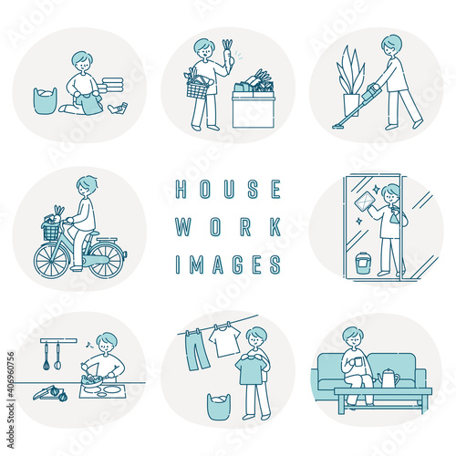 家事をする男性のイラストセット