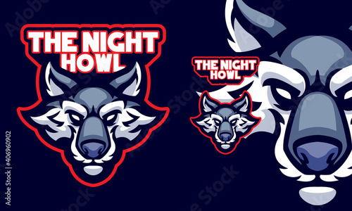 SCARY WOLF HEAD MASCOT SPORTS LOGO ILLUSTRATION