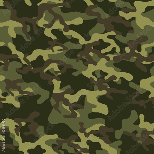 Military camouflage seamless pattern. Four colors. Forest style. Vector design.