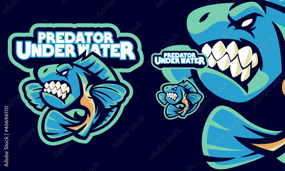 Fototapeta premium ANGRY PIRANHA MASCOT SPORTS LOGO ILLUSTRATION