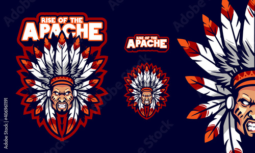 ANGRY APACHER MASCOT SPORTS LOGO ILLUSTRATION