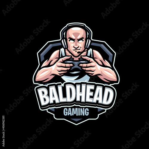 bald head Gaming Mascot Logo Template