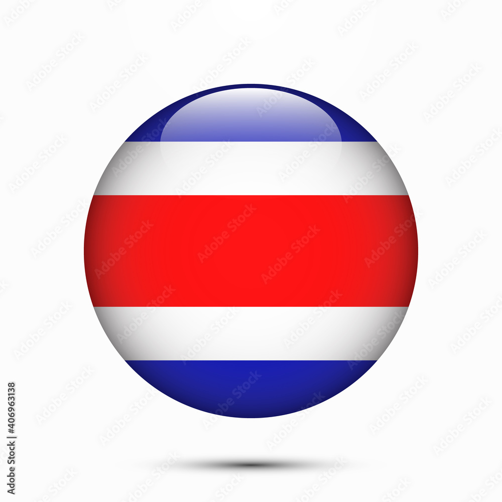 Costa Rica flag vector circle shape button. Clear circle isolated flag Costa Rica background button. Transparent glossy glass button. Vector Illustration Costa Rica flag vector circle shape button. Clear circle isolated flag Costa Rica background button. Transparent glossy glass button. Vector Illustration