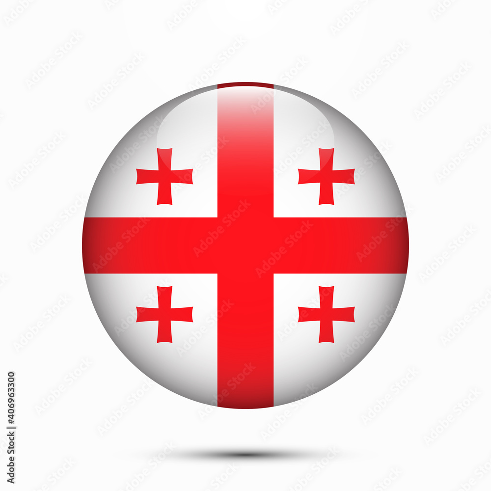 Georgia flag vector circle shape button. Clear circle isolated Georgia flag background button. Transparent glossy glass button. Vector Illustration