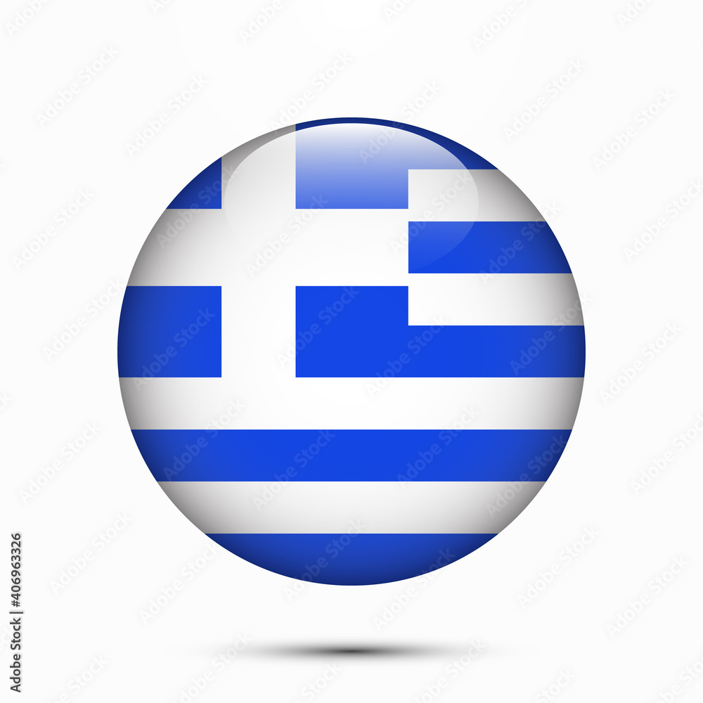 Greece flag vector circle shape button. Clear circle isolated Greece flag background button. Transparent glossy glass button. Vector Illustration