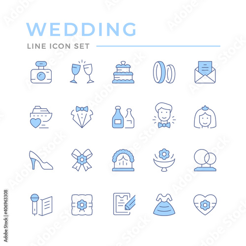 Set color line icons of wedding