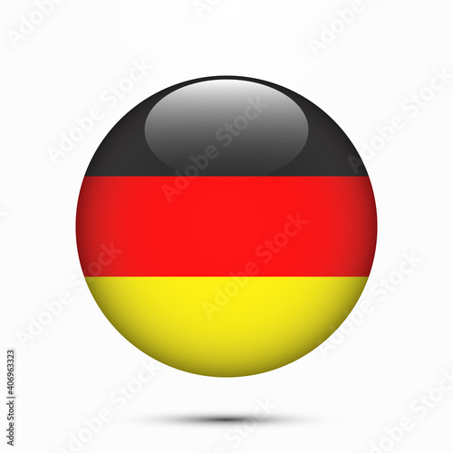 Germany flag vector circle shape button. Clear circle isolated Germany Deutschland flag background button. Transparent glossy glass button. Vector Illustration