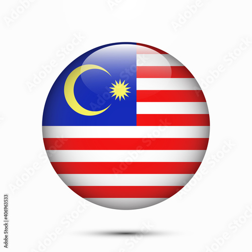 Malaysia flag vector circle shape button. Clear circle isolated Malaysia flag background button. Transparent glossy glass button. Vector Illustration