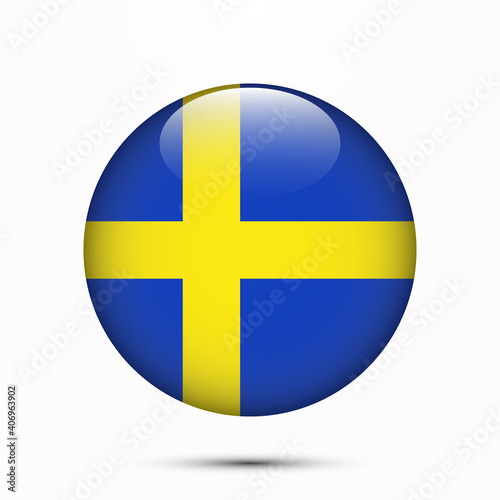 Sweden flag vector circle shape button. Clear circle isolated Sweden flag background button. Transparent glossy glass button. Vector Illustration