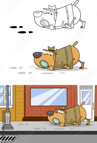 Untitled-0Detective Dog Cartoon Character Following A Clues. Set Vector Collection Isolated On White Background